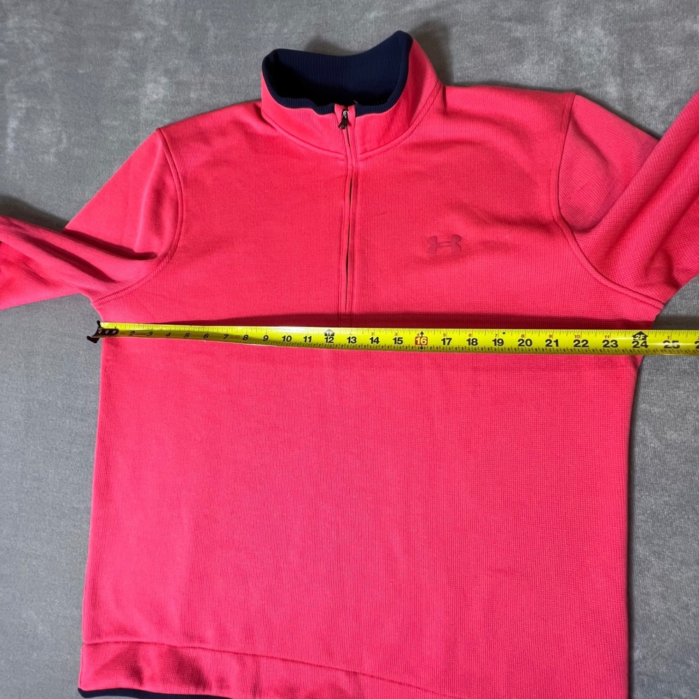 Under Armour Golf Mens XL Quarter Zip Pullover Storm Waffle Knit Pink Navy Blue - Picture 4 of 9